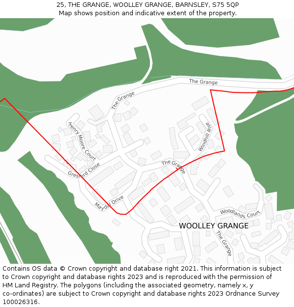 25, THE GRANGE, WOOLLEY GRANGE, BARNSLEY, S75 5QP: Location map and indicative extent of plot