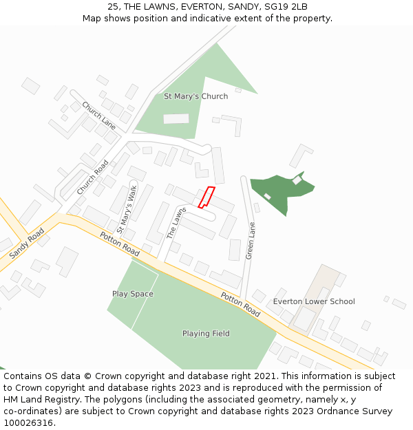 25, THE LAWNS, EVERTON, SANDY, SG19 2LB: Location map and indicative extent of plot