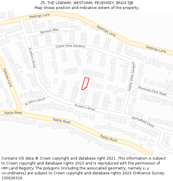 25, THE LINKWAY, WESTHAM, PEVENSEY, BN24 5JB: Location map and indicative extent of plot