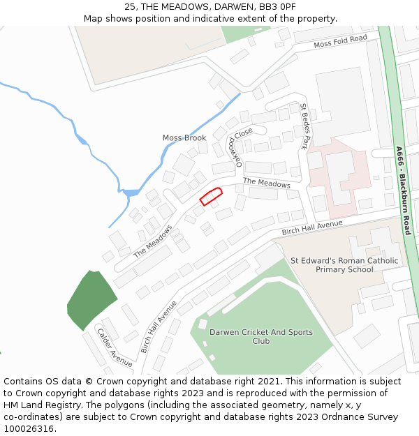 25, THE MEADOWS, DARWEN, BB3 0PF: Location map and indicative extent of plot