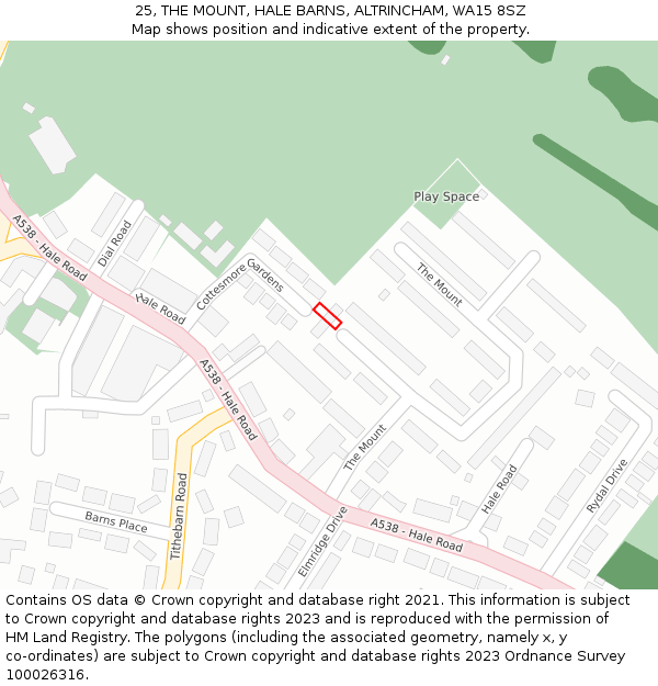 25, THE MOUNT, HALE BARNS, ALTRINCHAM, WA15 8SZ: Location map and indicative extent of plot