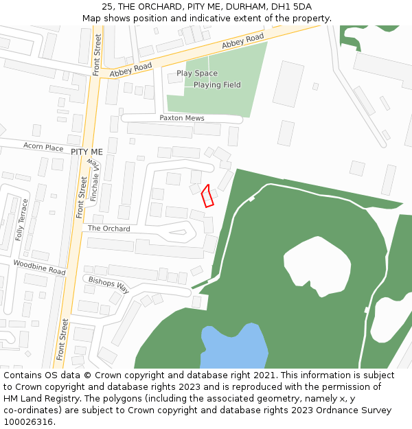 25, THE ORCHARD, PITY ME, DURHAM, DH1 5DA: Location map and indicative extent of plot