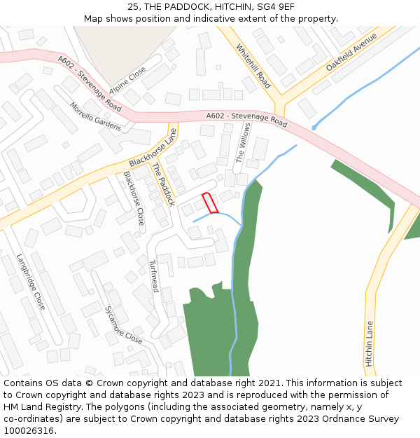 25, THE PADDOCK, HITCHIN, SG4 9EF: Location map and indicative extent of plot