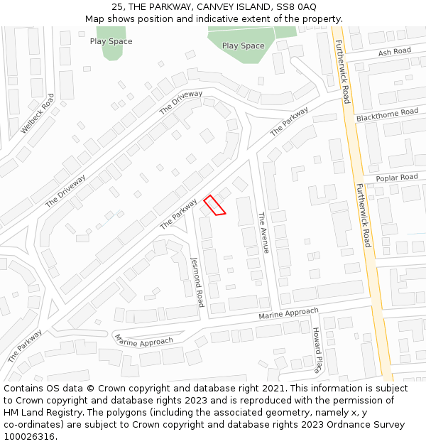 25, THE PARKWAY, CANVEY ISLAND, SS8 0AQ: Location map and indicative extent of plot