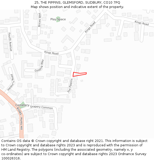 25, THE PIPPINS, GLEMSFORD, SUDBURY, CO10 7PQ: Location map and indicative extent of plot