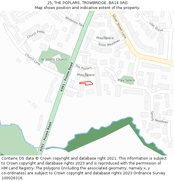 25, THE POPLARS, TROWBRIDGE, BA14 0AG: Location map and indicative extent of plot