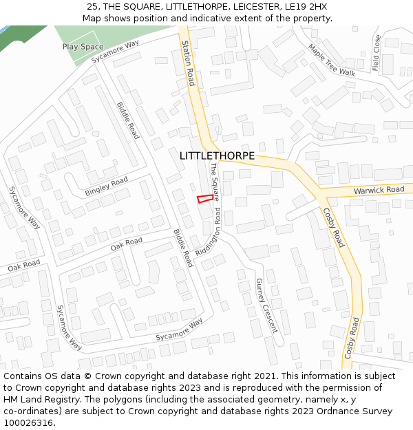 25, THE SQUARE, LITTLETHORPE, LEICESTER, LE19 2HX: Location map and indicative extent of plot