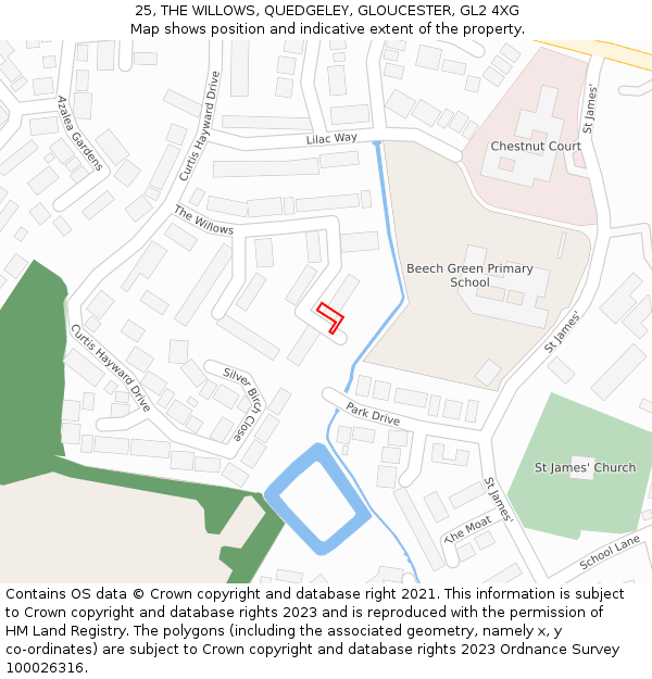 25, THE WILLOWS, QUEDGELEY, GLOUCESTER, GL2 4XG: Location map and indicative extent of plot
