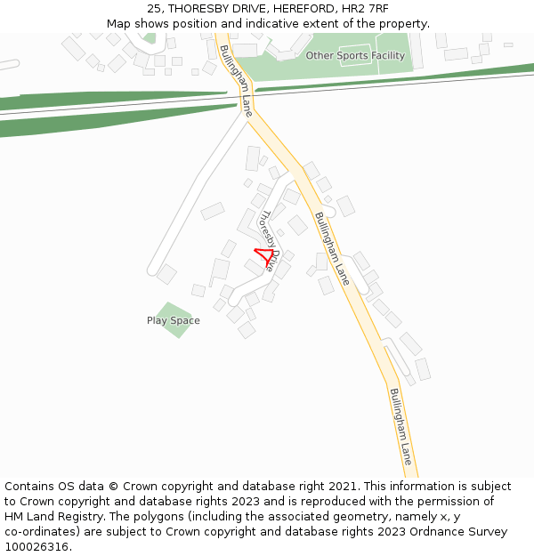 25, THORESBY DRIVE, HEREFORD, HR2 7RF: Location map and indicative extent of plot