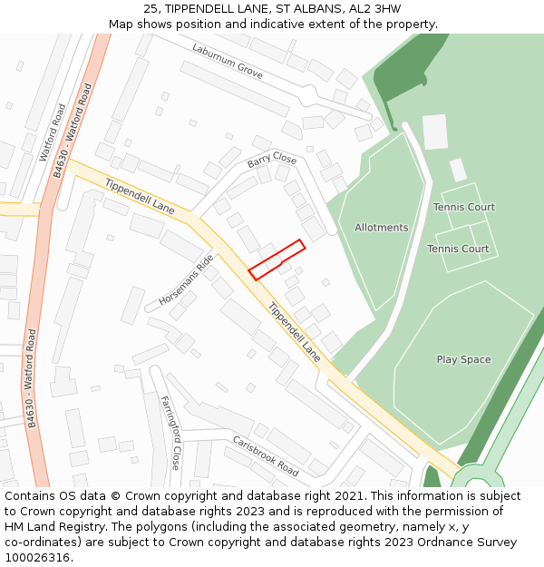 25, TIPPENDELL LANE, ST ALBANS, AL2 3HW: Location map and indicative extent of plot