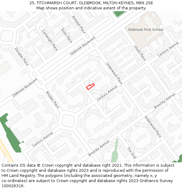 25, TITCHMARSH COURT, OLDBROOK, MILTON KEYNES, MK6 2SE: Location map and indicative extent of plot