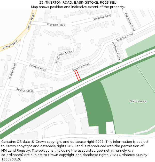 25, TIVERTON ROAD, BASINGSTOKE, RG23 8EU: Location map and indicative extent of plot