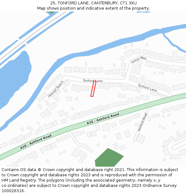 25, TONFORD LANE, CANTERBURY, CT1 3XU: Location map and indicative extent of plot