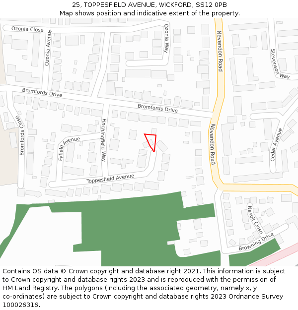 25, TOPPESFIELD AVENUE, WICKFORD, SS12 0PB: Location map and indicative extent of plot