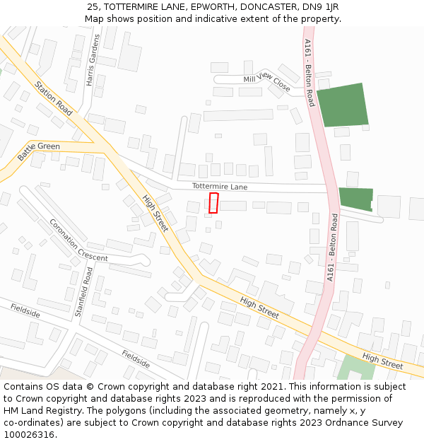 25, TOTTERMIRE LANE, EPWORTH, DONCASTER, DN9 1JR: Location map and indicative extent of plot