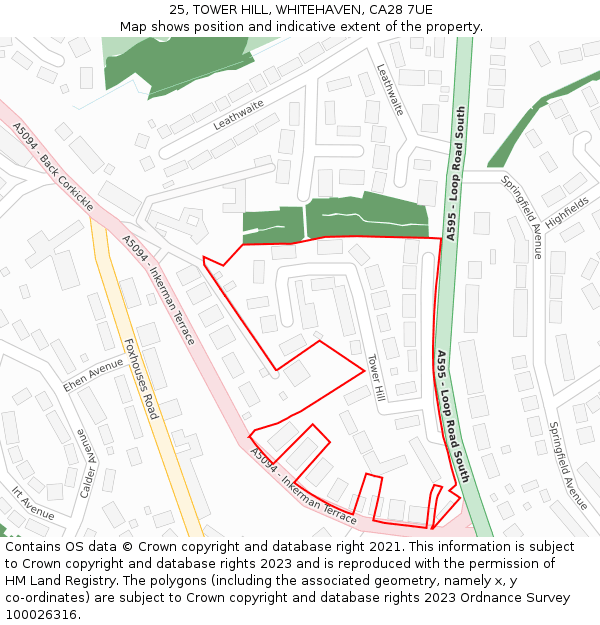 25, TOWER HILL, WHITEHAVEN, CA28 7UE: Location map and indicative extent of plot