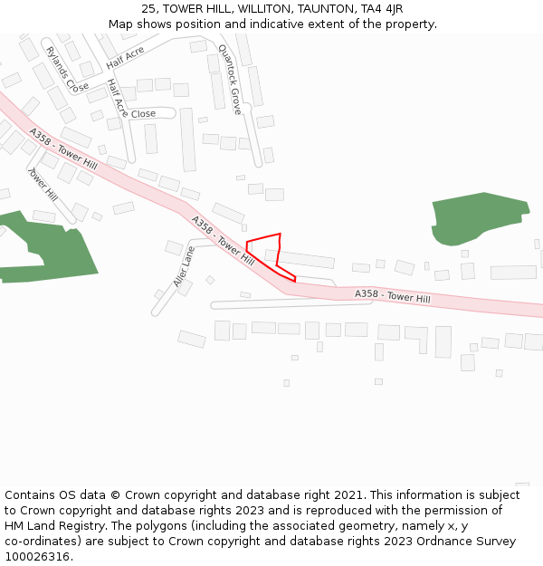 25, TOWER HILL, WILLITON, TAUNTON, TA4 4JR: Location map and indicative extent of plot