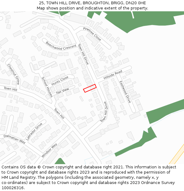 25, TOWN HILL DRIVE, BROUGHTON, BRIGG, DN20 0HE: Location map and indicative extent of plot