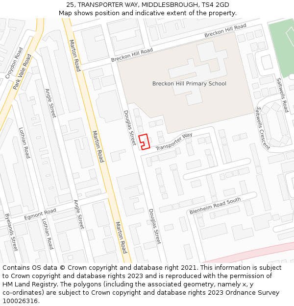 25, TRANSPORTER WAY, MIDDLESBROUGH, TS4 2GD: Location map and indicative extent of plot