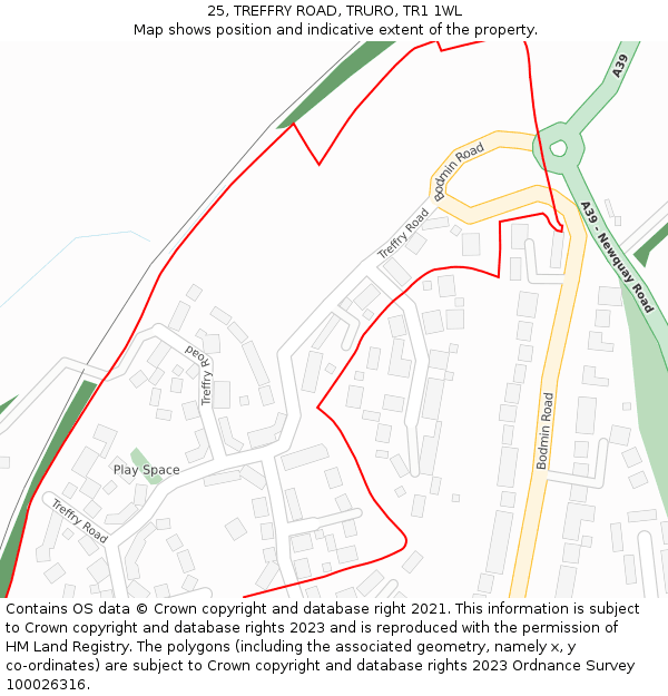 25, TREFFRY ROAD, TRURO, TR1 1WL: Location map and indicative extent of plot