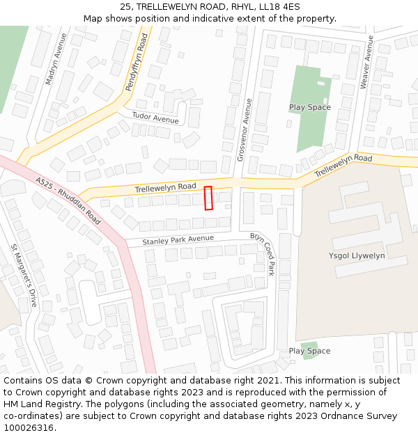 25, TRELLEWELYN ROAD, RHYL, LL18 4ES: Location map and indicative extent of plot