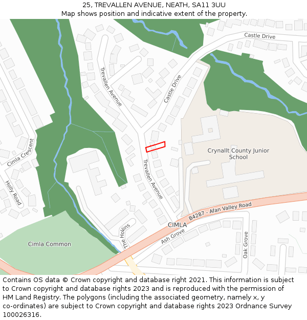 25, TREVALLEN AVENUE, NEATH, SA11 3UU: Location map and indicative extent of plot