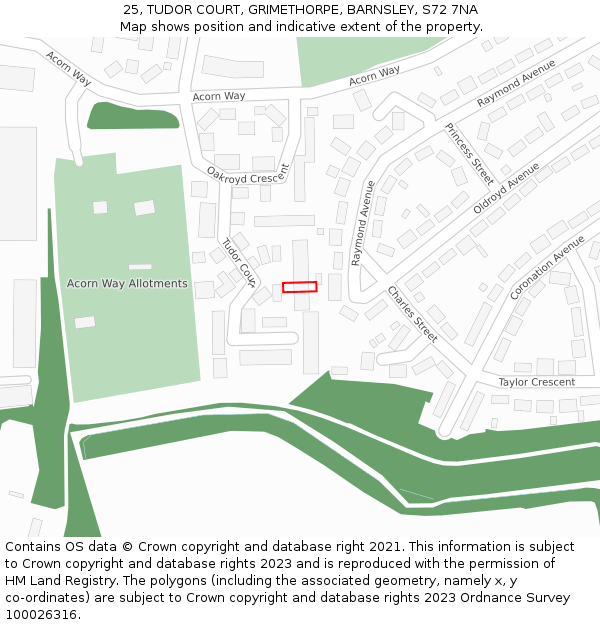 25, TUDOR COURT, GRIMETHORPE, BARNSLEY, S72 7NA: Location map and indicative extent of plot