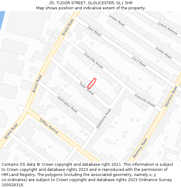 25, TUDOR STREET, GLOUCESTER, GL1 5HP: Location map and indicative extent of plot