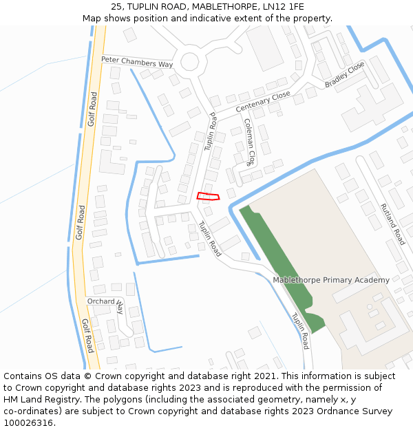 25, TUPLIN ROAD, MABLETHORPE, LN12 1FE: Location map and indicative extent of plot