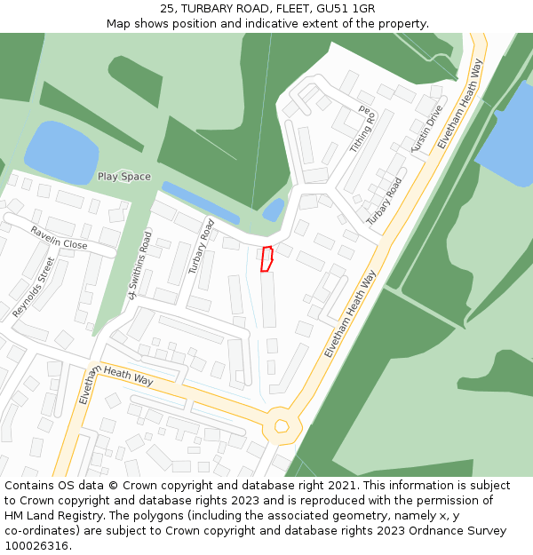 25, TURBARY ROAD, FLEET, GU51 1GR: Location map and indicative extent of plot