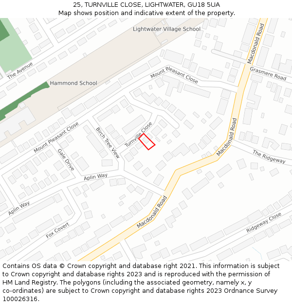 25, TURNVILLE CLOSE, LIGHTWATER, GU18 5UA: Location map and indicative extent of plot