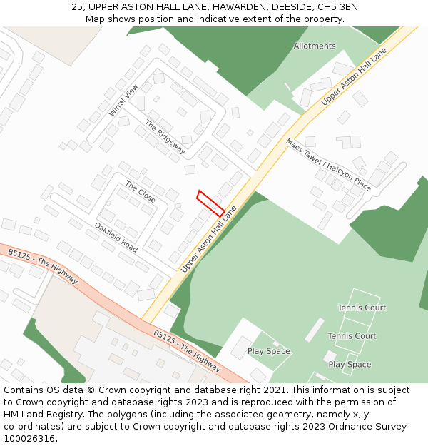 25, UPPER ASTON HALL LANE, HAWARDEN, DEESIDE, CH5 3EN: Location map and indicative extent of plot