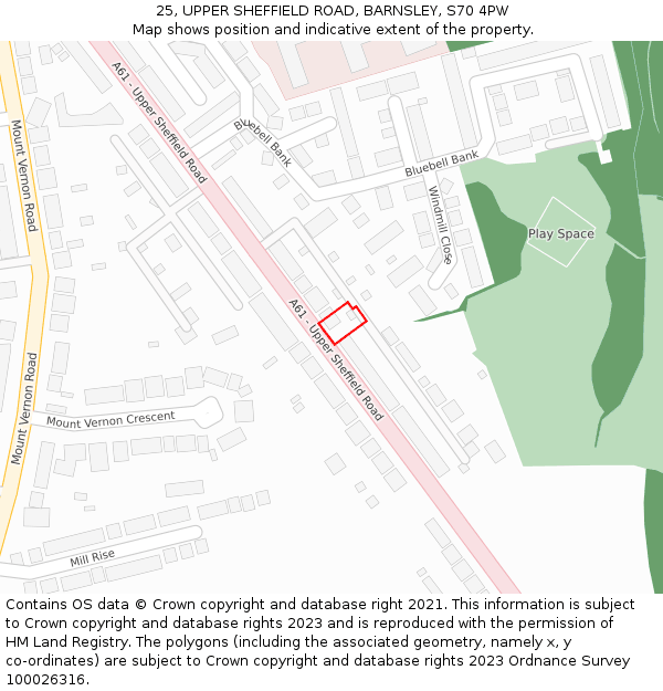 25, UPPER SHEFFIELD ROAD, BARNSLEY, S70 4PW: Location map and indicative extent of plot