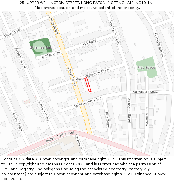 25, UPPER WELLINGTON STREET, LONG EATON, NOTTINGHAM, NG10 4NH: Location map and indicative extent of plot