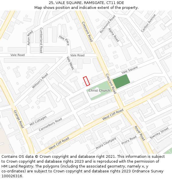 25, VALE SQUARE, RAMSGATE, CT11 9DE: Location map and indicative extent of plot