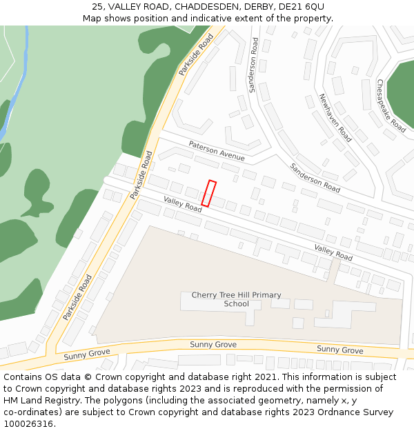 25, VALLEY ROAD, CHADDESDEN, DERBY, DE21 6QU: Location map and indicative extent of plot