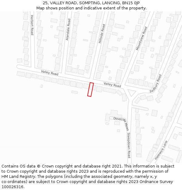 25, VALLEY ROAD, SOMPTING, LANCING, BN15 0JP: Location map and indicative extent of plot