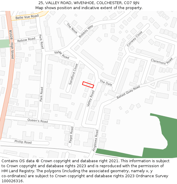 25, VALLEY ROAD, WIVENHOE, COLCHESTER, CO7 9JN: Location map and indicative extent of plot