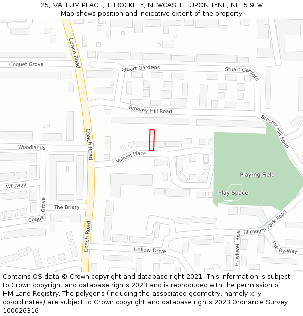 25, VALLUM PLACE, THROCKLEY, NEWCASTLE UPON TYNE, NE15 9LW: Location map and indicative extent of plot