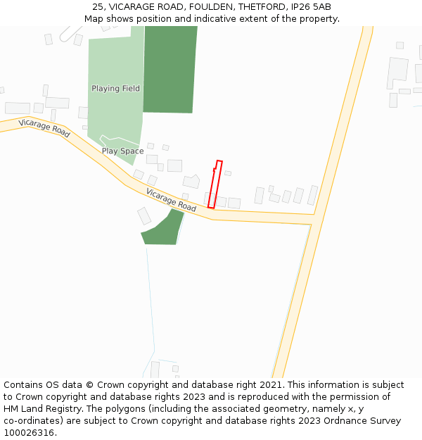 25, VICARAGE ROAD, FOULDEN, THETFORD, IP26 5AB: Location map and indicative extent of plot