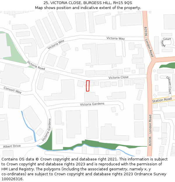 25, VICTORIA CLOSE, BURGESS HILL, RH15 9QS: Location map and indicative extent of plot