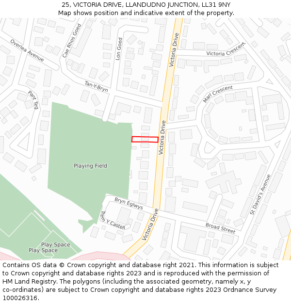 25, VICTORIA DRIVE, LLANDUDNO JUNCTION, LL31 9NY: Location map and indicative extent of plot