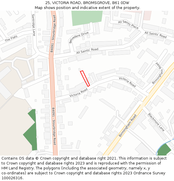 25, VICTORIA ROAD, BROMSGROVE, B61 0DW: Location map and indicative extent of plot