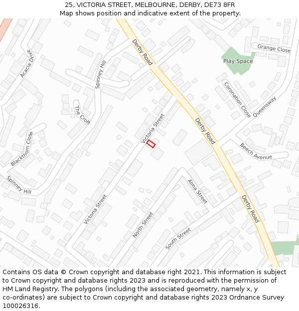 25, VICTORIA STREET, MELBOURNE, DERBY, DE73 8FR: Location map and indicative extent of plot