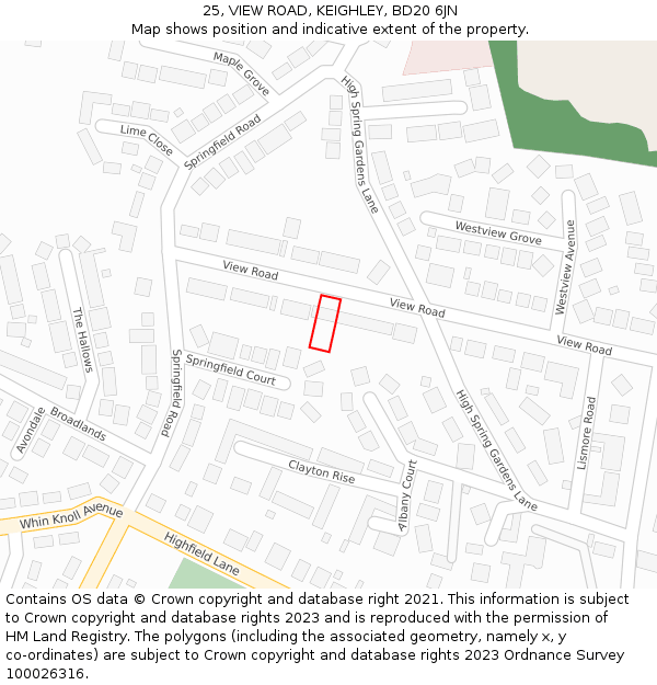 25, VIEW ROAD, KEIGHLEY, BD20 6JN: Location map and indicative extent of plot