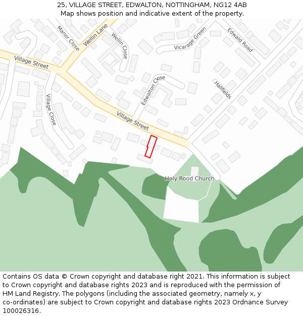 25, VILLAGE STREET, EDWALTON, NOTTINGHAM, NG12 4AB: Location map and indicative extent of plot