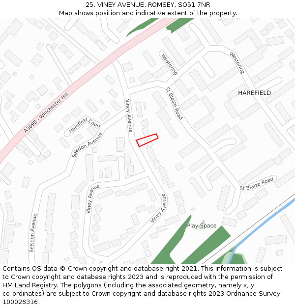 25, VINEY AVENUE, ROMSEY, SO51 7NR: Location map and indicative extent of plot