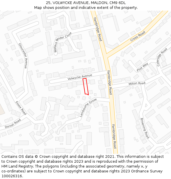 25, VOLWYCKE AVENUE, MALDON, CM9 6DL: Location map and indicative extent of plot