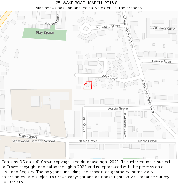 25, WAKE ROAD, MARCH, PE15 8UL: Location map and indicative extent of plot