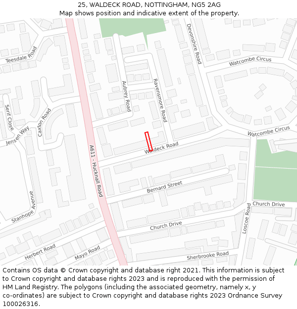 25, WALDECK ROAD, NOTTINGHAM, NG5 2AG: Location map and indicative extent of plot